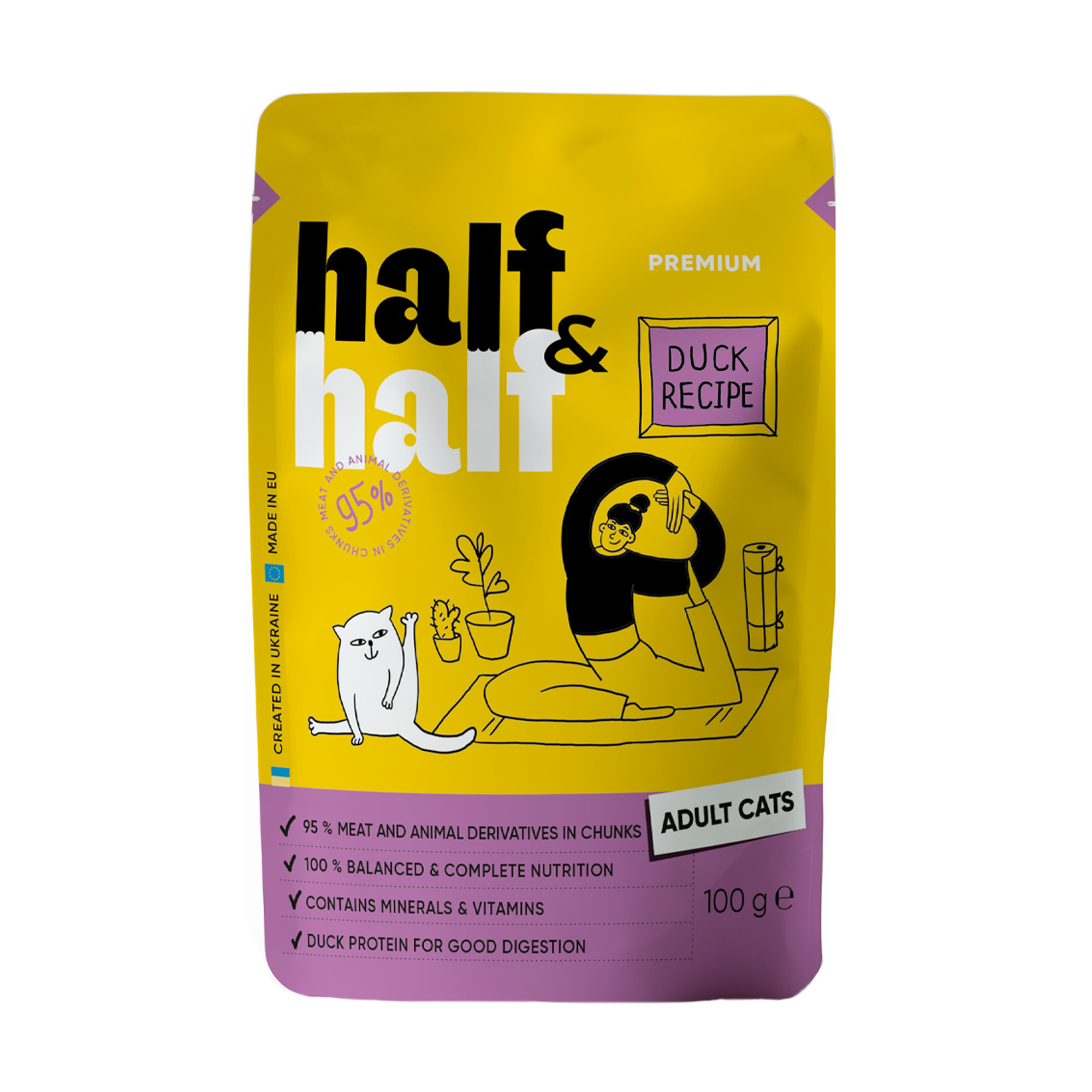 Вологий корм для дорослих кішок Half&amp;Half шматочки з качкою у соусі, 100 г