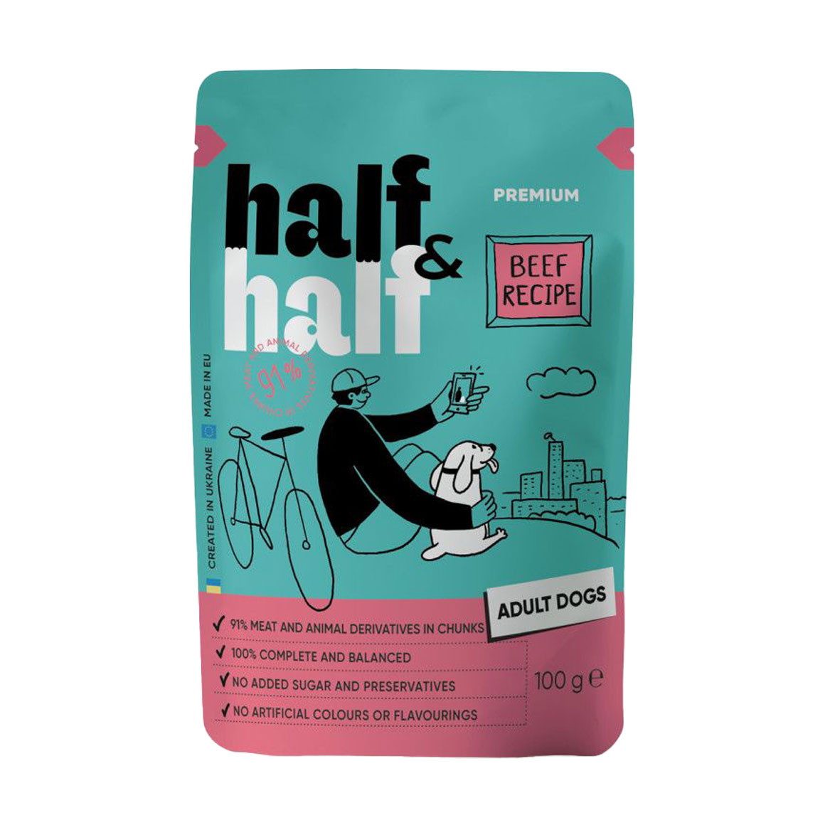 Вологий корм для дорослих собак Half&amp;Half Beef In Gravy For Adult Dogs шматочки яловичини в соусі, 100 г